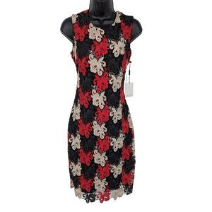 Calvin Klein Lace Sheath Dress Size 4  Floral Cocktail Formal Romantic Feminine